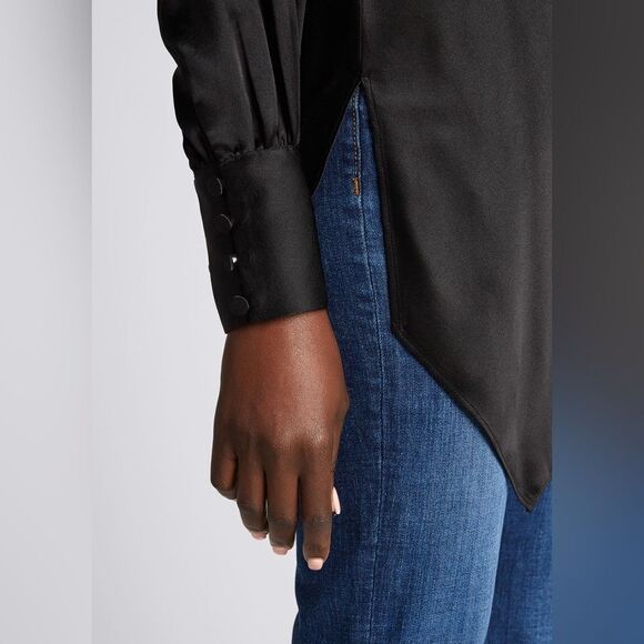 VERONICA BEARD Viv Silk Button Cuff Long Sleeve Wrap Blouse BLACK sz 0 - Picture 3 of 3